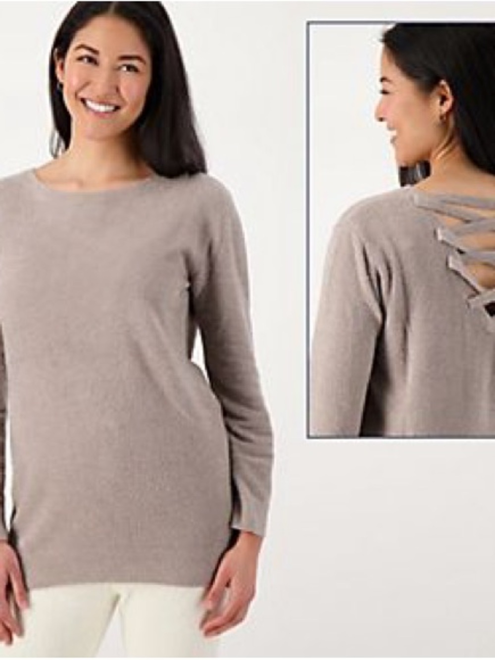 Barefoot Dreams Taupe Back-Lace Cozy Sweater